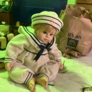 Sailor Doll with Cream Outfit and Navy Accents